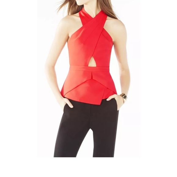 BCBGMAXAZRIA Remmie Open-Back Peplum Halter Top red - Picture 5 of 12
